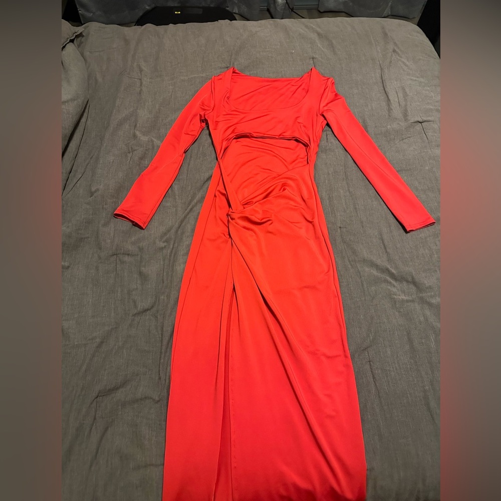 SHEIN Vibrant Red Long Sleeve Dress